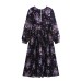 Summer V-neck loose chiffon printed pleated long dress for women