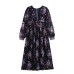 Summer V-neck loose chiffon printed pleated long dress for women