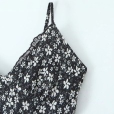 Vintage floral suspender jumpsuit long skirt