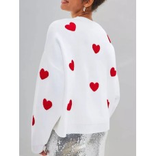 Heart Round Neck Dropped Shoulder Sweater