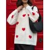 Heart Round Neck Dropped Shoulder Sweater