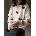 Heart Round Neck Dropped Shoulder Sweater