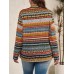 Plus Size Drawstring Printed Mock Neck Long Sleeve Top