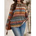 Plus Size Drawstring Printed Mock Neck Long Sleeve Top
