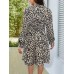 Leopard V-Neck Flounce Sleeve Dress
