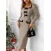 Bow Plaid Square Neck Puff Sleeve Dress
