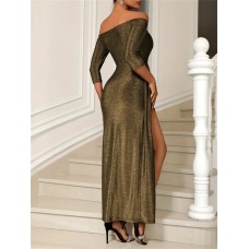 Slit Off-Shoulder Long Sleeve Midi Dress Slit Off-Shoulder Long Sleeve Midi Dress