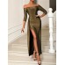Slit Off-Shoulder Long Sleeve Midi Dress