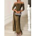 Slit Off-Shoulder Long Sleeve Midi Dress