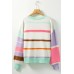 Personalized striped contrasting dopamine shoulder sweater for women