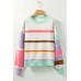 Personalized striped contrasting dopamine shoulder sweater for women