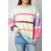 Personalized striped contrasting dopamine shoulder sweater for women