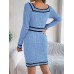 Contrast Trim Long Sleeve Sweater Dress