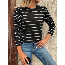 Full Size Striped Round Neck Puff Sleeve T-Shirt