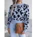 Leopard Round Neck Dropped Shoulder Sweater