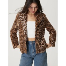New style buckle lapel thickened leopard print jacket