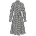 Tied Houndstooth Long Sleeve Midi Dress