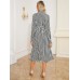 Tied Houndstooth Long Sleeve Midi Dress