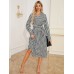 Tied Houndstooth Long Sleeve Midi Dress