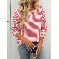 Round neck striped contrasting long sleeved casual sweater
