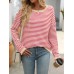 Round neck striped contrasting long sleeved casual sweater