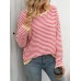 Round neck striped contrasting long sleeved casual sweater