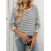 Round neck striped contrasting long sleeved casual sweater