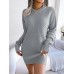 Solid color plaid long sleeved base knitted woolen dress