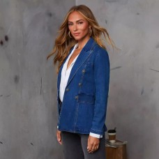 Fashionable casual washed blue denim women's suit jacket for women