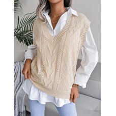 Hollow out Fried Dough Twists V-neck knitted vest sweater
