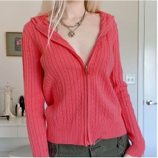 Sweater cardigan Fried Dough Twists hooded long sleeve top zipper coat knitwear autumn and winter new style
