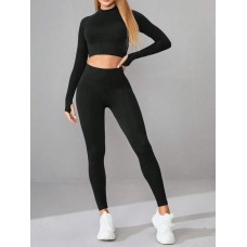 Neck Long Sleeve Top and Leggings Active Set
