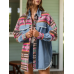 Spliced denim jacket with washed frayed edges