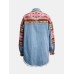 Spliced denim jacket with washed frayed edges