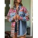 Spliced denim jacket with washed frayed edges
