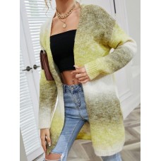 Pocketed Open Front Gradient Cardigan
