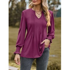 Ruched Notched Long Sleeve T-Shirt
