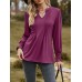 Ruched Notched Long Sleeve T-Shirt Ruched Notched Long Sleeve T-Shirt