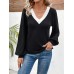 Contrast V-Neck Long Sleeve T-Shirt