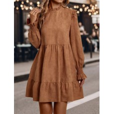 Frill Round Neck Long Sleeve Mini Dress