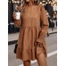 Frill Round Neck Long Sleeve Mini Dress