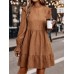 Frill Round Neck Long Sleeve Mini Dress