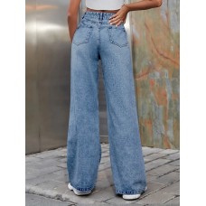 Distressed Wide Leg Jeans with Pockets