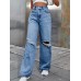 Distressed Wide Leg Jeans with Pockets