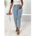Decorative Buckle Skinny Jeans with Pockets