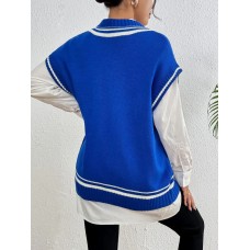 Pearl Trim Contrast V-Neck Sweater Vest
