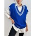 Pearl Trim Contrast V-Neck Sweater Vest