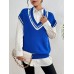 Pearl Trim Contrast V-Neck Sweater Vest