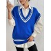 Pearl Trim Contrast V-Neck Sweater Vest