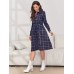 Checkered collar long sleeved tied long dress cardigan long shirt